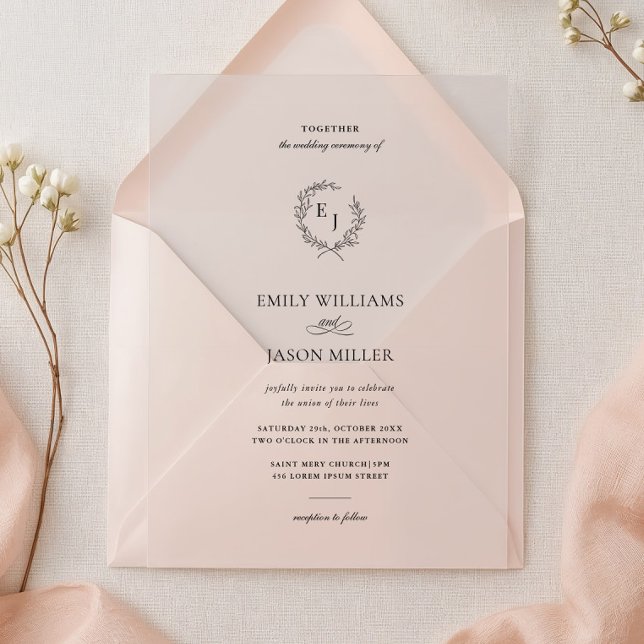 Elegant Laurel Wreath Minimalist Wedding  Acrylic Invitations (Creator Uploaded)