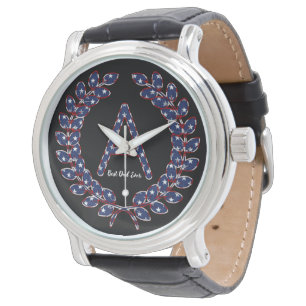 Elegant Laurel Wreath Monogram A Stars and Stripes Watch