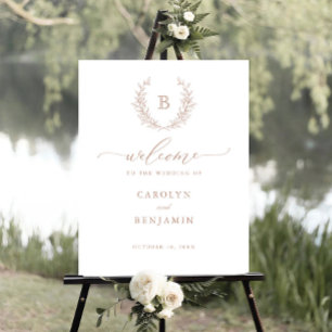 Elegant Laurel Wreath Monogram Crest Welcome Sign