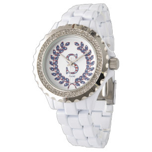 Elegant Laurel Wreath Monogram S Stars and Stripes Watch