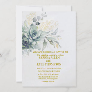 Elegant Laurel Wreath Monogram Typography Wedding Invitation