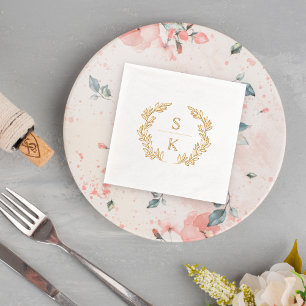 Elegant Laurel Wreath Monogram Wedding Foil Napkins