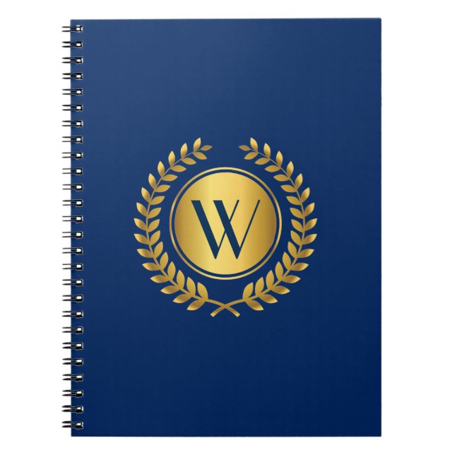 Elegant Laurel Wreath with Monogram Initial Spiral Notebook (Front)