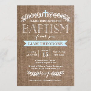 Elegant Laurels Blue Baptism Invitation
