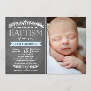 Elegant Laurels Blue Baptism Invitation