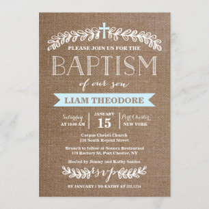 Elegant Laurels Blue Baptism Invitation