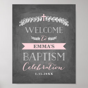 Elegant Laurels Pink   Baptism Welcome Sign Poster