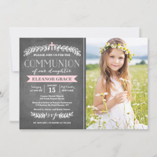 Elegant Laurels Pink Communion Invitation
