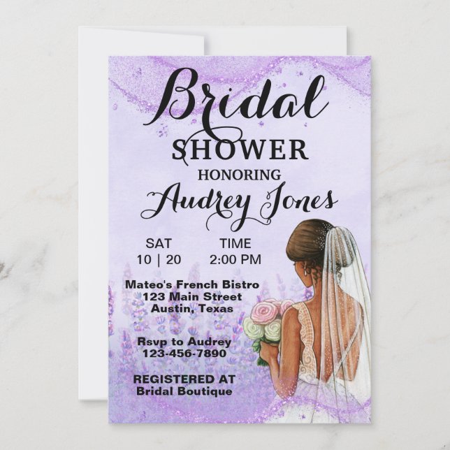 Elegant Lavendar Bridal Shower Invitation (Front)