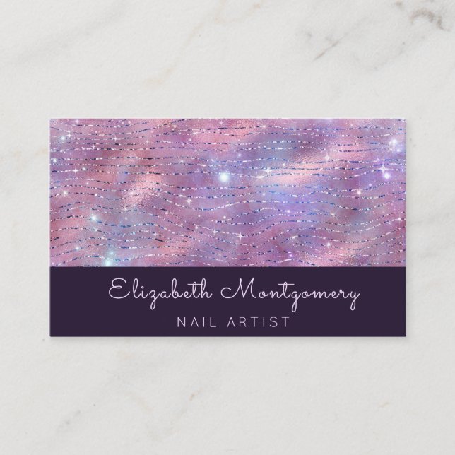 Elegant Lavendar Foil Glitter Stripes Business Card (Front)