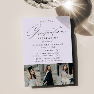 Elegant Lavender 3 Photo Graduation Party Invitation