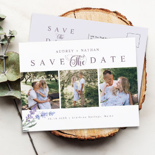 Elegant Lavender 3 Photos Save The Date Announcement Postcard