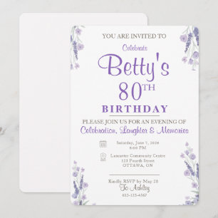 Elegant Lavender 80th Birthday Party Invitation