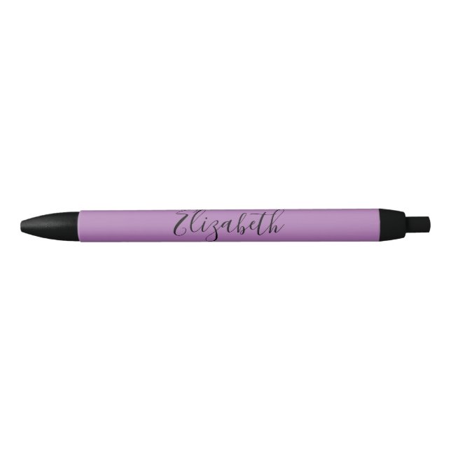 Elegant Lavender and Black Script Text Name Ink Pen (Front)