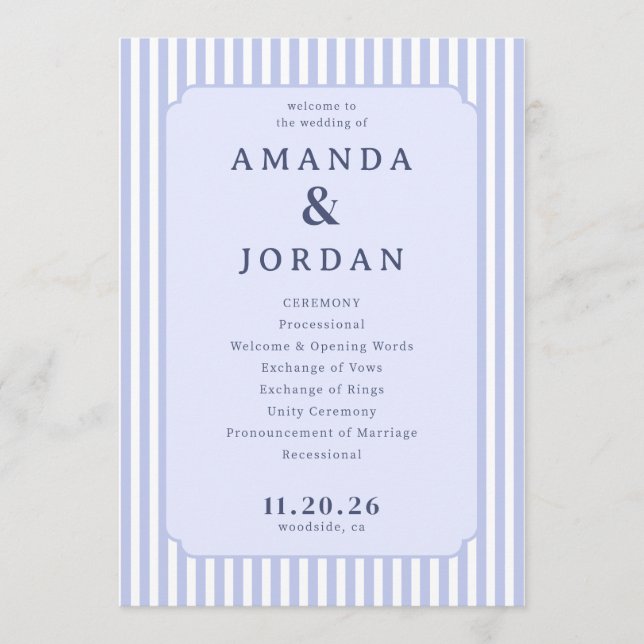 Elegant Lavender and Blue Wedding Ceremony Schedul Programme (Front)