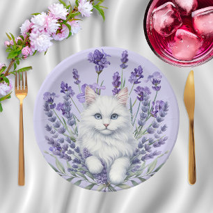 Elegant Lavender and Cat Birthday Paper Plate