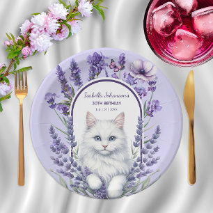 Elegant Lavender and Cat Birthday Paper Plate