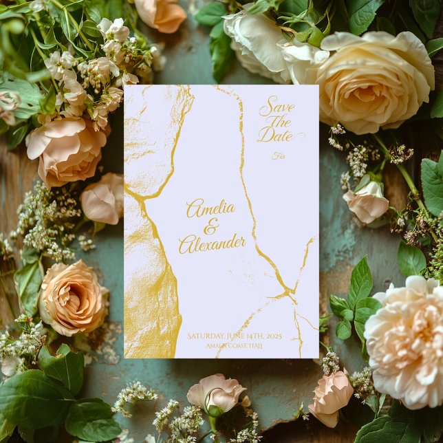 Elegant Lavender and Gold Marble Save the Date Invitation (Creator Uploaded)
