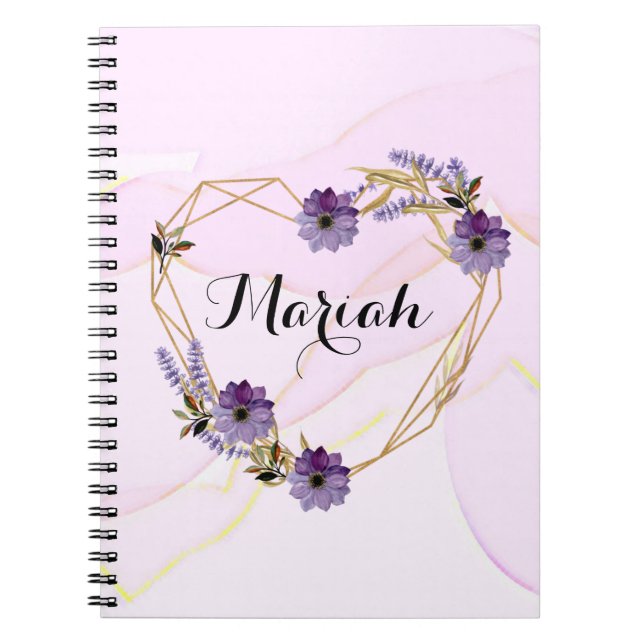 Elegant Lavender and Lilac Floral Heart Notebook (Front)