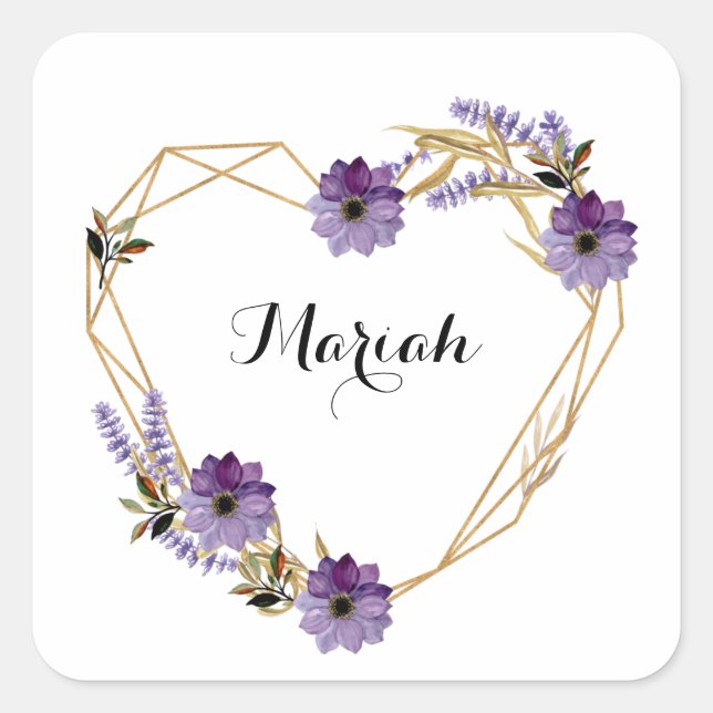 Elegant Lavender and Lilac Floral Heart Square Sticker (Front)