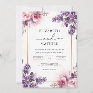 Elegant Lavender and Pink Floral Wedding Invitation