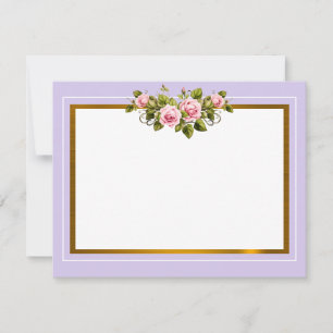 Elegant Lavender and Pink Rose Floral Gold Frame Card