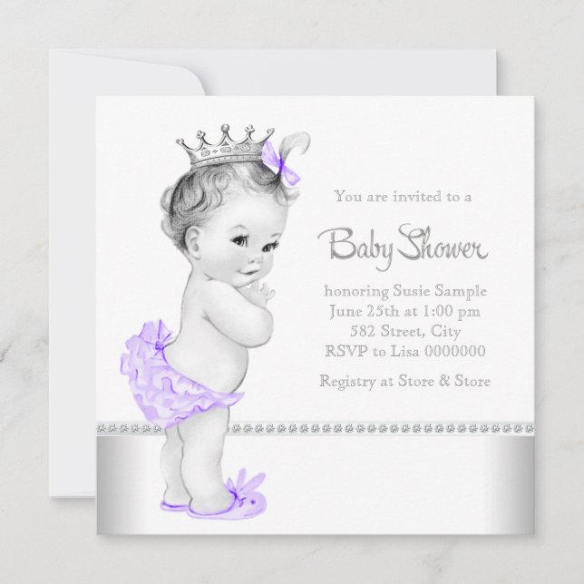 Elegant Lavender and Silver Baby Shower Invitation (Front)