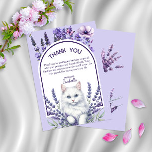 Elegant Lavender and White Cat Birthday Thank You Card