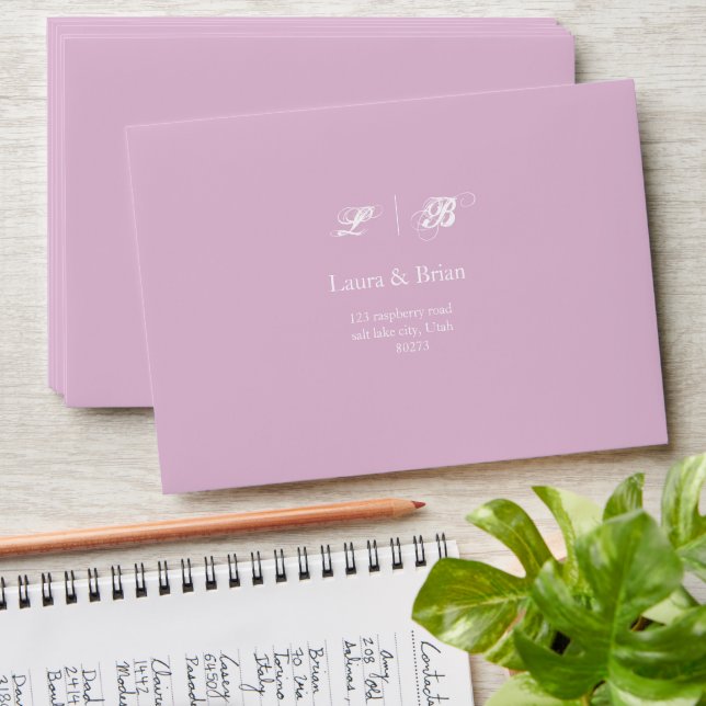 Elegant Lavender and White Monogram Wedding RSVP Envelope (Stacked)