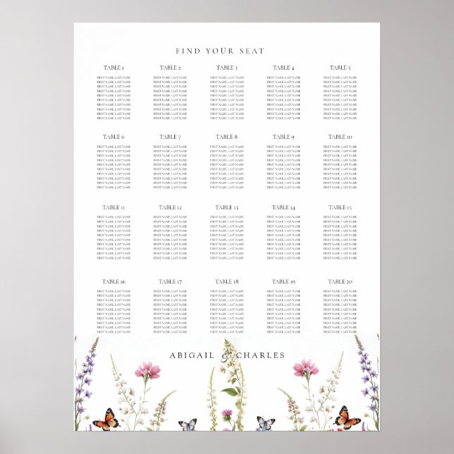 Elegant Lavender and  Wildflower Bloom Seating  Poster (Front)