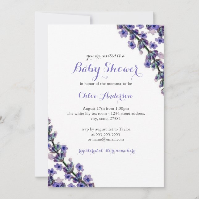 Elegant Lavender Baby Shower Shower Invitation (Front)