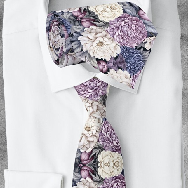 Elegant Lavender Blue Modern Floral Pattern Tie (Creator Uploaded)