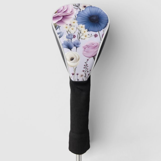 Elegant Lavender Blue White Flower Garden Floral  Golf Head Cover (Front)