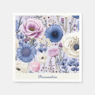 Elegant Lavender Blue White Flower Garden Floral Napkin