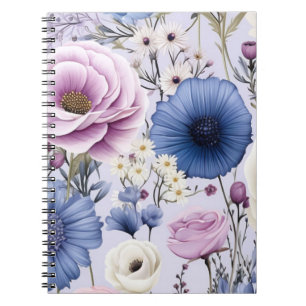 Elegant Lavender Blue White Flower Garden Floral  Notebook