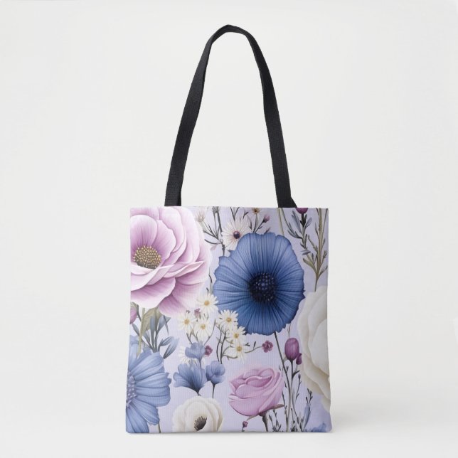 Elegant Lavender Blue White Flower Garden Floral  Tote Bag (Front)