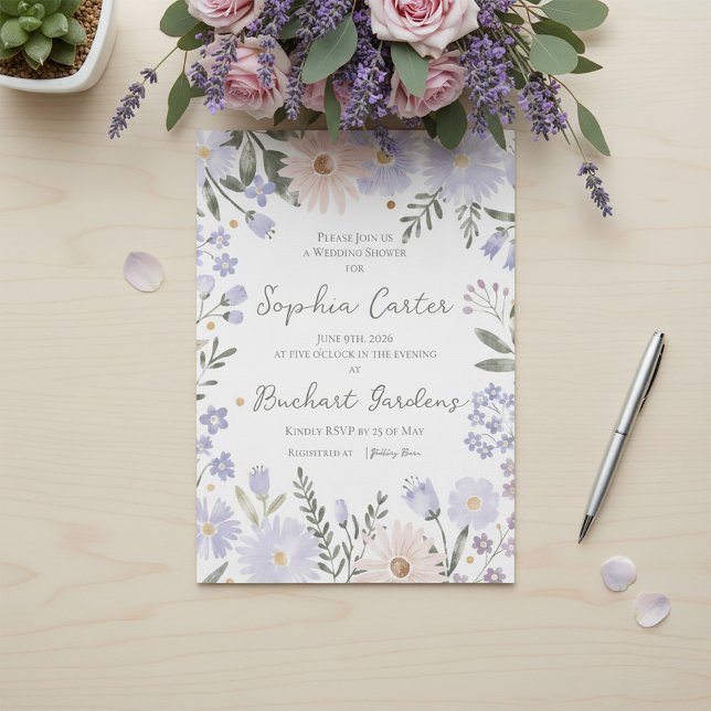 Elegant Lavender Blush Floral Wedding Shower  Invitation (Creator Uploaded)