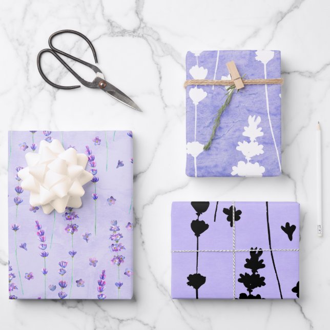 Elegant Lavender Botanical Wrapping Paper Sheet (Front)
