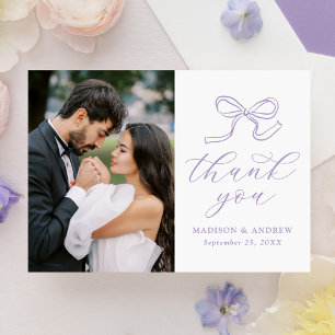 Elegant Lavender Bow Photo Wedding Thank You Card
