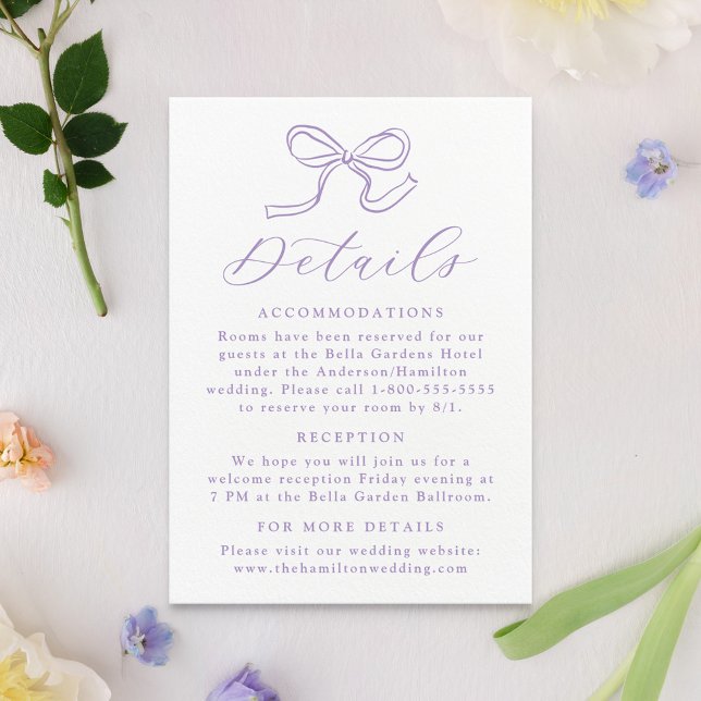 Elegant Lavender Bow Wedding Details Enclosure Card (Creator Uploaded)
