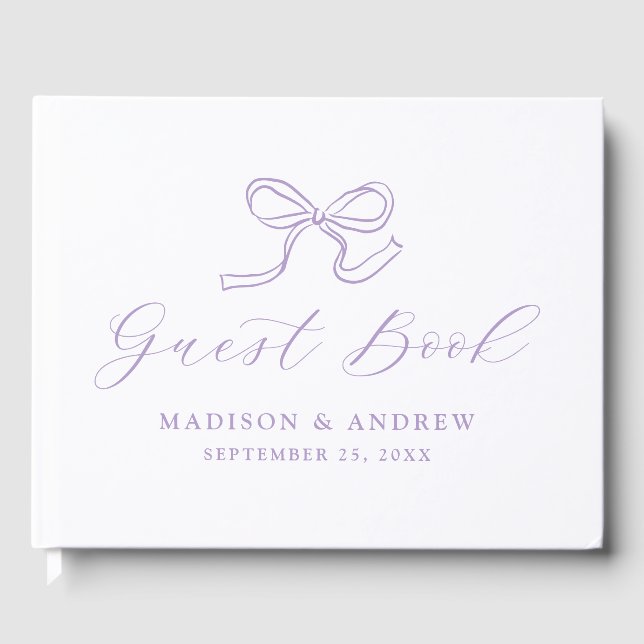 Elegant Lavender Bow Wedding Guest Book (Front)