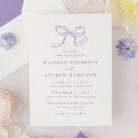Elegant Lavender Bow Wedding Invitation<br><div class="desc">Announce your wedding with soft sophistication using this minimalist lavender invitation. A delicate, hand-sketched bow adds a whimsical and romantic flair, centred above your names and event details in modern type. Set against a white background, this dreamy design suits spring celebrations, garden venues, or any couple planning a modern yet...</div>