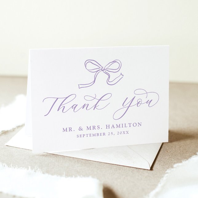 Elegant Lavender Bow Wedding Thank You Card (Creator Uploaded)