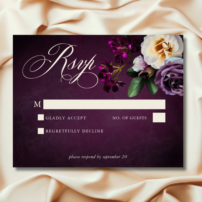 Elegant Lavender & Burgundy Floral Script Wedding RSVP Card (Elegant Lavender & Burgundy Floral Script Wedding RSVP)