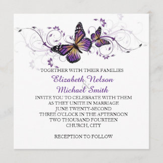 Elegant Lavender Butterfly Swirls Wedding Invite