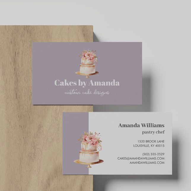 Elegant Lavender Cake with Florals Cake Decorating Business Card (Creator Uploaded)