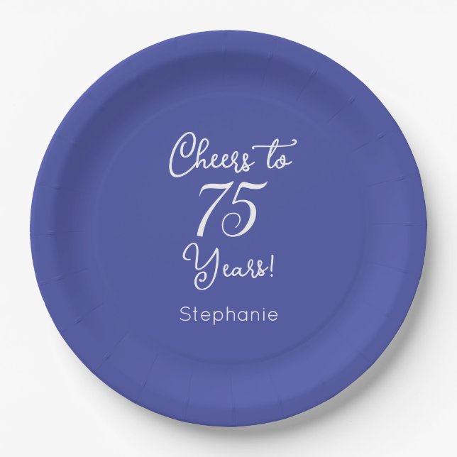 Elegant Lavender Cheers to 75 Years 75th Birthday Paper Plate (Front)