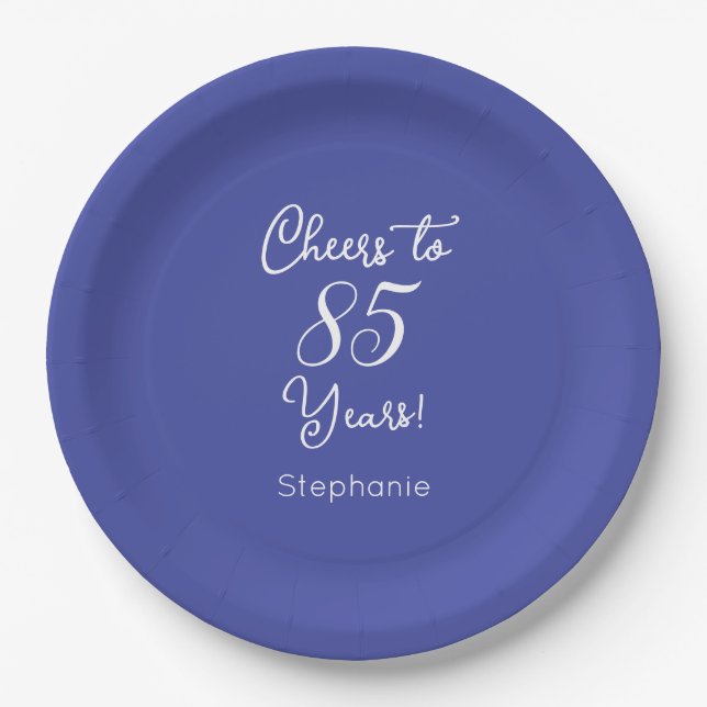 Elegant Lavender Cheers to 85 Years 85th Birthday Paper Plate (Front)