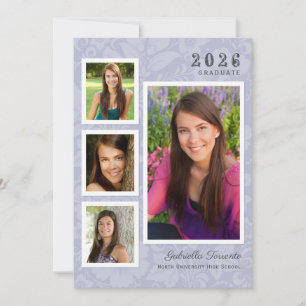 Elegant Lavender Damask 4 Photo 2026 Graduate Invitation
