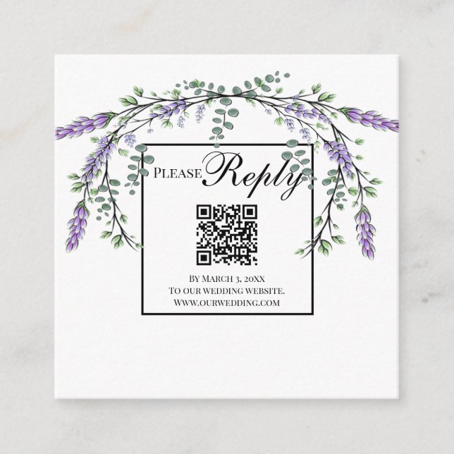 Elegant Lavender eucalyptus floral QR code Enclosure Card (Front)